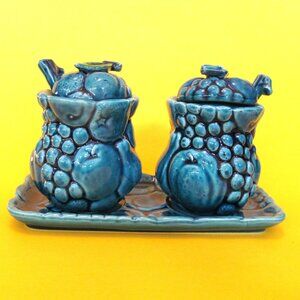 Vintage Inarco Mood Indigo Blue ceramic fruit condiment set